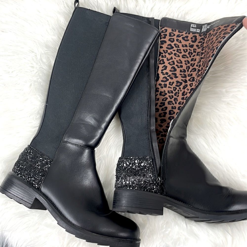 Steve Madden | girls tall glitter boots 4.0 jjosette black with cheetah …